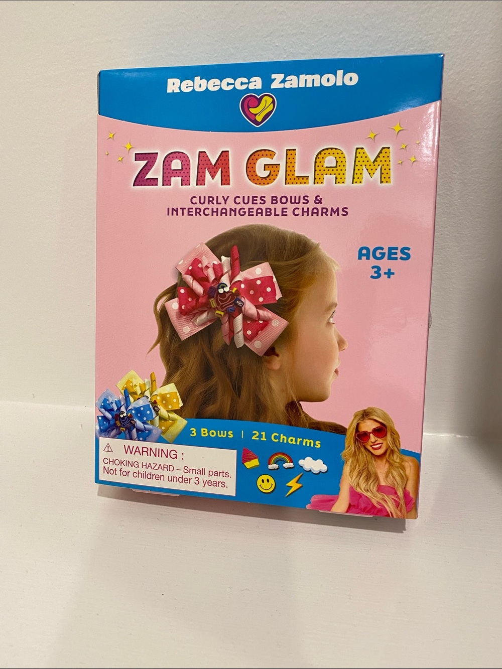 NEW IN BOX Zam Glam Pink Curly Cues Bows with Interchangeable Charms